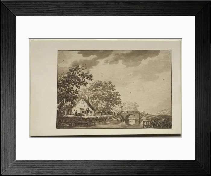 Framed Print : Landscape with Cottage and Bridge, 1700s?. Creator: Unknown Framed Print : Landscape with Cottage and Bridge, 1700s?. Creator: Unknown