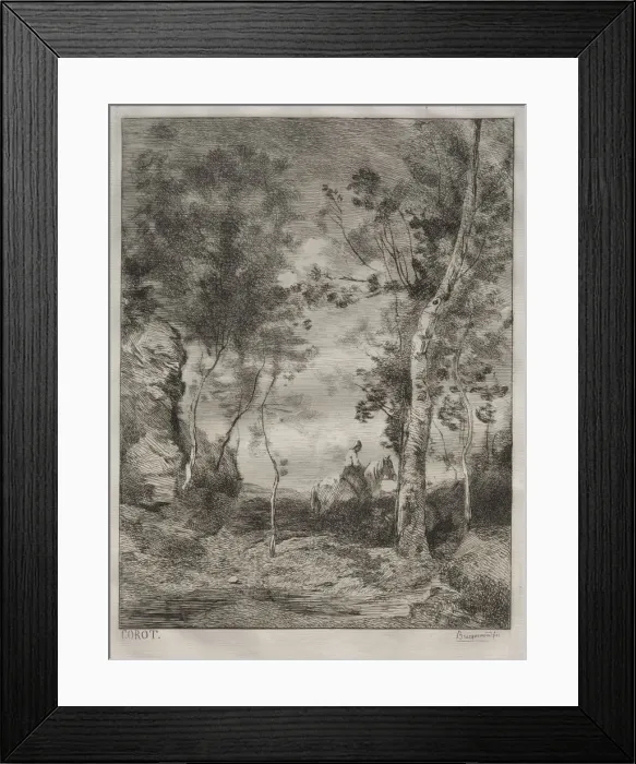 Framed Print : Landscape, or The White Horse, after Corot, c. 1858. Creator: Felix Bracquemond (French Framed Print : Landscape, or The White Horse, after Corot, c. 1858. Creator: Felix Bracquemond (French