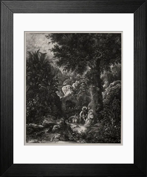 Framed Print : Rest on the Flight into Egypt with a Saddled Donkey, 1871. Creator: Rodolphe Bresdin (French Framed Print : Rest on the Flight into Egypt with a Saddled Donkey, 1871. Creator: Rodolphe Bresdin (French