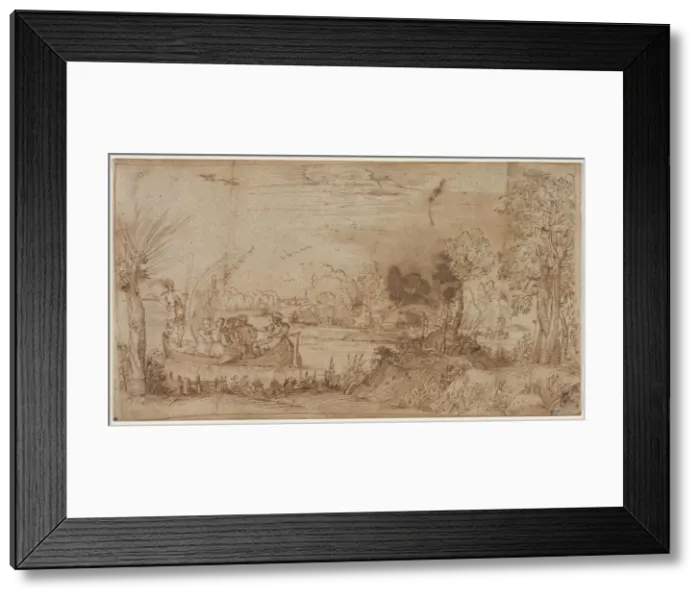 Framed Print : River Landscape with Boats, c. 1590. Creator: Annibale Carracci (Italian, c. 1560-1609) Framed Print : River Landscape with Boats, c. 1590. Creator: Annibale Carracci (Italian, c. 1560-1609)