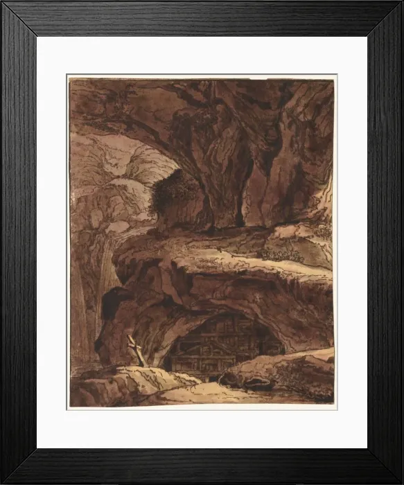 Framed Print : Rocky Landscape with a Cave Chapel, 19th century. Creator: Johann Martin von Rohoden (Flemish Framed Print : Rocky Landscape with a Cave Chapel, 19th century. Creator: Johann Martin von Rohoden (Flemish