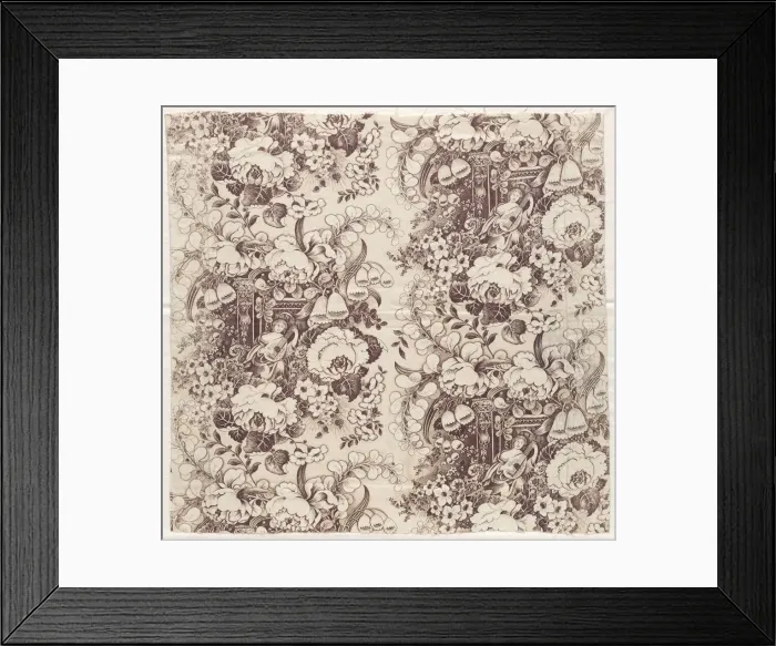 Framed Print : Roller-Printed Cotton with Design of Woman Playing a Lute, early 1800s. Creator: Unknown Framed Print : Roller-Printed Cotton with Design of Woman Playing a Lute, early 1800s. Creator: Unknown