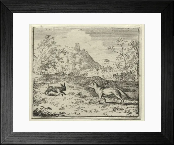 Framed Print : Reynard the Fox: Reynard and the Rabbit. Creator: Allart van Everdingen (Dutch, 1621-1675) Framed Print : Reynard the Fox: Reynard and the Rabbit. Creator: Allart van Everdingen (Dutch, 1621-1675)