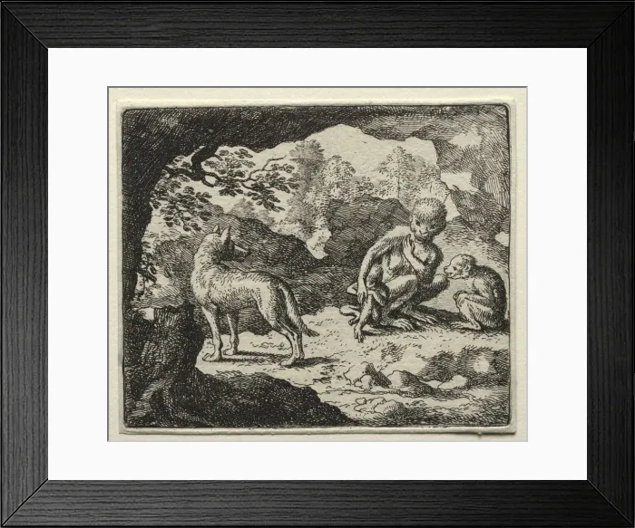 Framed Print : Reynard the Fox: The Wolf in the Monkeys Den. Creator: Allart van Everdingen (Dutch, 1621-1675) Framed Print : Reynard the Fox: The Wolf in the Monkeys Den. Creator: Allart van Everdingen (Dutch, 1621-1675)