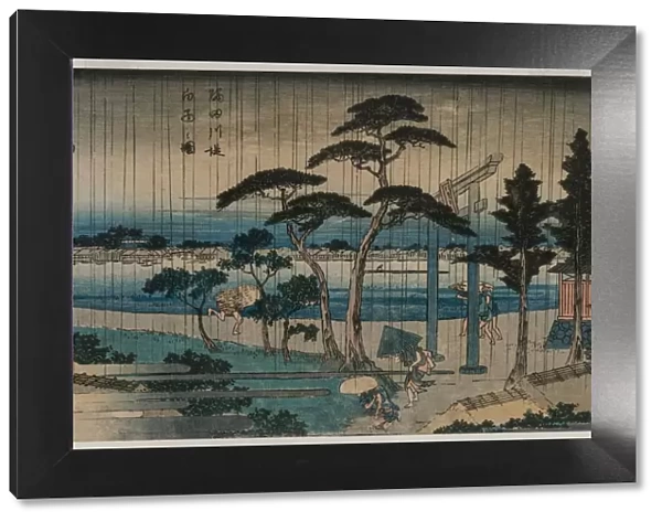 Picture of Light Rain on the Embankment of the Sumida River... late 1830s or early 1840s. Creator: Ando Hiroshige (Japanese, 1797-1858)