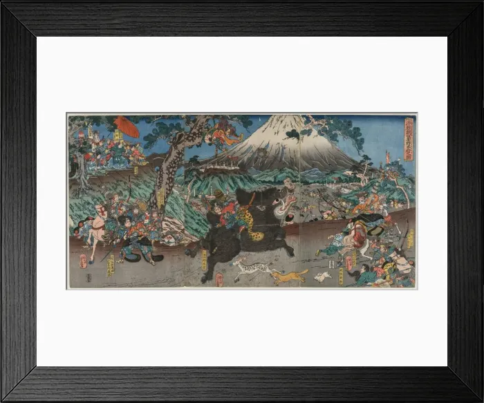 Framed Print : Picture of Minamoto no Yoritomos Hunt on the Slopes of Mount Fuji, mid 1840s. Creator Framed Print : Picture of Minamoto no Yoritomos Hunt on the Slopes of Mount Fuji, mid 1840s. Creator