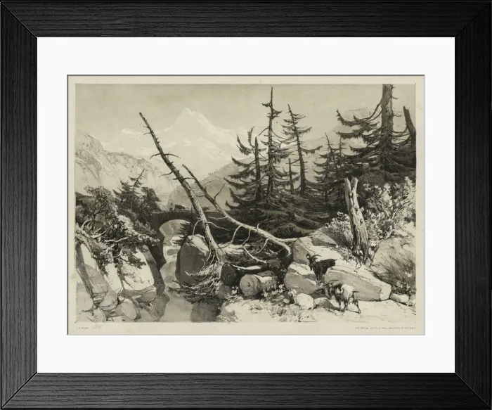 Framed Print : Pine Trees and Bridge, 1841. Creator: James Duffield Harding (British, 1798-1863) Framed Print : Pine Trees and Bridge, 1841. Creator: James Duffield Harding (British, 1798-1863)