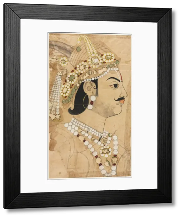 Framed Print : Portrait of Maharaja Pratap Singh (1764-1803), c. 1793. Creator: Sahib Ram (Indian Framed Print : Portrait of Maharaja Pratap Singh (1764-1803), c. 1793. Creator: Sahib Ram (Indian