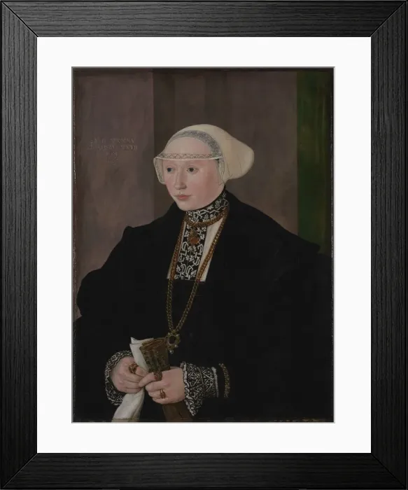 Framed Print : Portrait of Maria Kitscher, Frau von Freyberg, 1545. Creator: Hans Mielich (German, 1516-1573) Framed Print : Portrait of Maria Kitscher, Frau von Freyberg, 1545. Creator: Hans Mielich (German, 1516-1573)