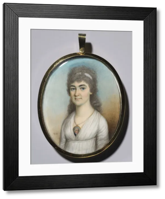 Framed Print : Portrait of a Woman Wearing a Miniature, c. 1780. Creator: Thomas Hazlehurst (British, c Framed Print : Portrait of a Woman Wearing a Miniature, c. 1780. Creator: Thomas Hazlehurst (British, c