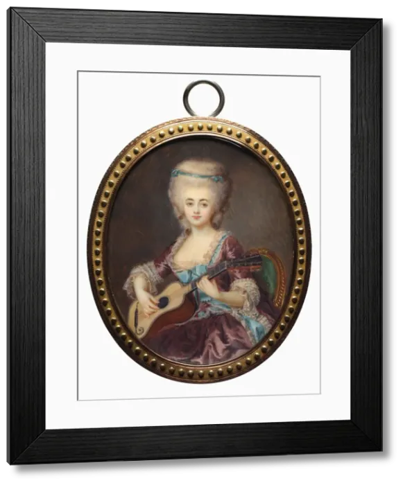 Framed Print : Portrait of a Woman with a Guitar, called Louise DAumont, Mazarin... late 18th century Framed Print : Portrait of a Woman with a Guitar, called Louise DAumont, Mazarin... late 18th century