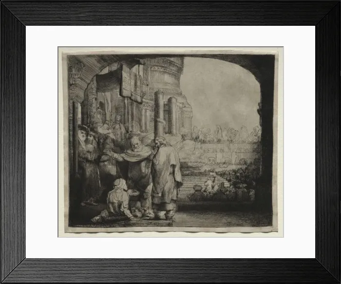 Framed Print : Peter and John Healing the Cripple at the Gate of the Temple, 1659. Creator: Rembrandt van Rijn Framed Print : Peter and John Healing the Cripple at the Gate of the Temple, 1659. Creator: Rembrandt van Rijn