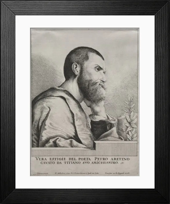 Framed Print : Portrait of Pietro Aretino, 1649. Creator: Wenceslaus Hollar (Bohemian, 1607-1677) Framed Print : Portrait of Pietro Aretino, 1649. Creator: Wenceslaus Hollar (Bohemian, 1607-1677)
