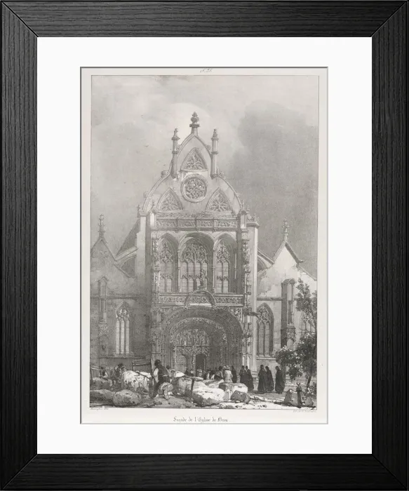 Framed Print : Picturesque and Romantic Trips in Old France, Franche-Compte: Front of the Church at Brou Framed Print : Picturesque and Romantic Trips in Old France, Franche-Compte: Front of the Church at Brou