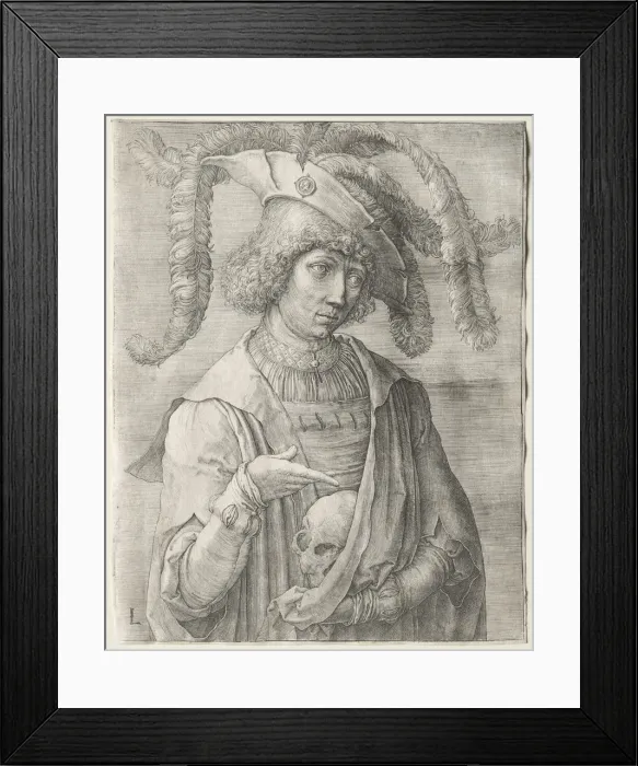 Framed Print : Portrait of a Young Man with a Skull, c. 1519. Creator: Lucas van Leyden (Dutch, 1494-1533) Framed Print : Portrait of a Young Man with a Skull, c. 1519. Creator: Lucas van Leyden (Dutch, 1494-1533)