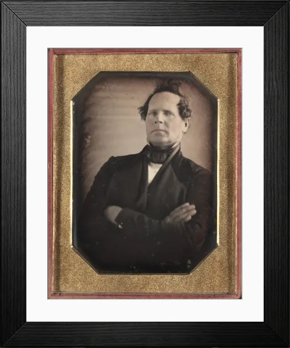 Framed Print : Portrait of Man Leaning Away from Camera, late 1840s. Creator: Unidentified Photographer Framed Print : Portrait of Man Leaning Away from Camera, late 1840s. Creator: Unidentified Photographer