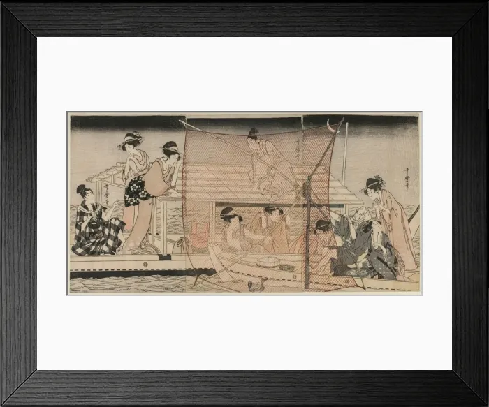 Framed Print : Net Fishing at Night on the Sumida River, c. 1800. Creator: Kitagawa Utamaro (Japanese Framed Print : Net Fishing at Night on the Sumida River, c. 1800. Creator: Kitagawa Utamaro (Japanese
