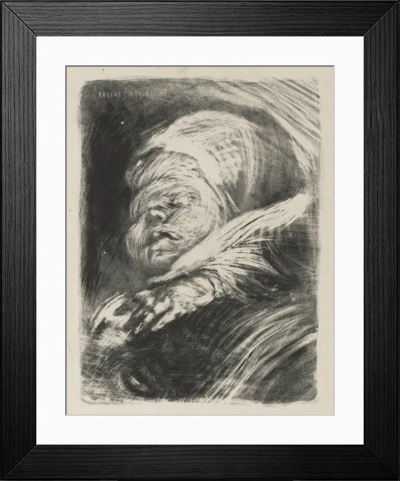 Framed Print : Newborn in a Bonnet (Le nouveau-ne au bonnet], 1890. Creator: Eugene Carriere