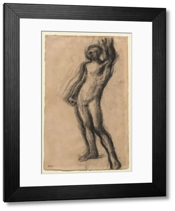Framed Print : Nude Man Standing, with Left Hand Raised, c. 1900. Creator: Edgar Degas (French, 1834-1917) Framed Print : Nude Man Standing, with Left Hand Raised, c. 1900. Creator: Edgar Degas (French, 1834-1917)