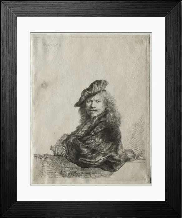 Framed Print : Self-Portrait Leaning on a Stone Sill, 1639. Creator: Rembrandt van Rijn (Dutch, 1606-1669) Framed Print : Self-Portrait Leaning on a Stone Sill, 1639. Creator: Rembrandt van Rijn (Dutch, 1606-1669)