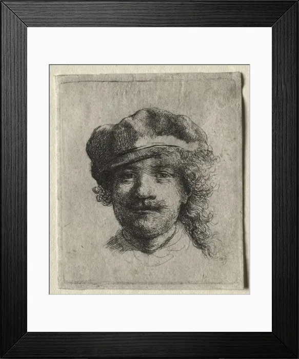 Framed Print : Self-Portrait Wearing a Soft Cap: Full Face, Head Only, c. 1634. Creator: Rembrandt van Rijn Framed Print : Self-Portrait Wearing a Soft Cap: Full Face, Head Only, c. 1634. Creator: Rembrandt van Rijn