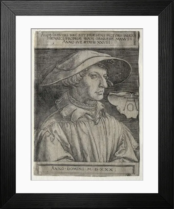 Framed Print : Self-Portrait, 1530. Creator: Heinrich Aldegrever (German, 1502-1555 / 61) Framed Print : Self-Portrait, 1530. Creator: Heinrich Aldegrever (German, 1502-1555 / 61)