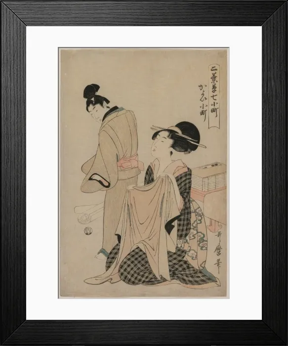 Framed Print : Seven Komachi Episodes: A Woman Holding an Outer Garment for a Man, 1754-1806. Creator Framed Print : Seven Komachi Episodes: A Woman Holding an Outer Garment for a Man, 1754-1806. Creator