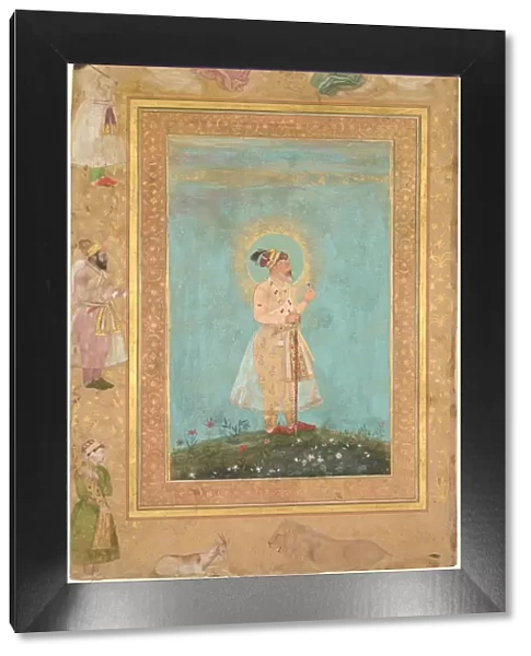 Shah Jahan holding a spinel and a long Deccan sword, from the Late Shah Jahan Album, c