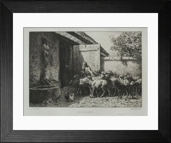 Framed Print : Sheepfold. Creator: Charles-Emile Jacque (French, 1813-1894) Framed Print : Sheepfold. Creator: Charles-Emile Jacque (French, 1813-1894)