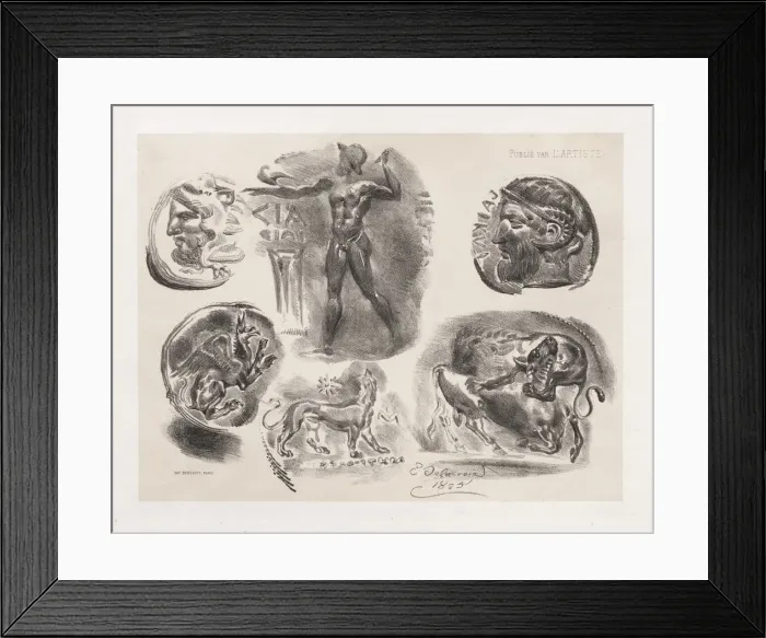 Framed Print : Sheet of Six Antique Coins, 1825. Creator: Eugene Delacroix (French, 1798-1863) Framed Print : Sheet of Six Antique Coins, 1825. Creator: Eugene Delacroix (French, 1798-1863)