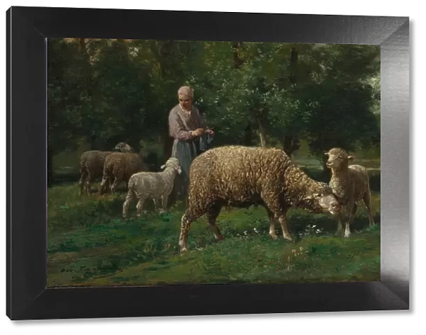 Shepherdess with Sheep, c. 1876. Creator: Charles-Emile Jacque (French, 1813-1894)