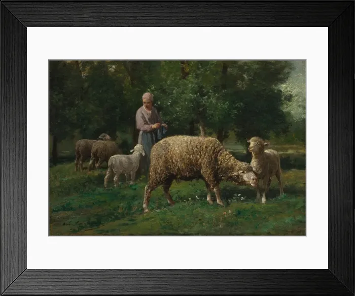 Framed Print : Shepherdess with Sheep, c. 1876. Creator: Charles-Emile Jacque (French, 1813-1894) Framed Print : Shepherdess with Sheep, c. 1876. Creator: Charles-Emile Jacque (French, 1813-1894)