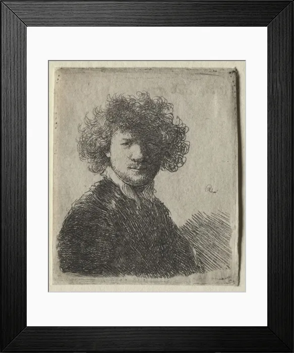 Framed Print : Self-Portrait with curly hair and white collar: Bust, c. 1630. Creator: Rembrandt van Rijn (Dutch Framed Print : Self-Portrait with curly hair and white collar: Bust, c. 1630. Creator: Rembrandt van Rijn (Dutch