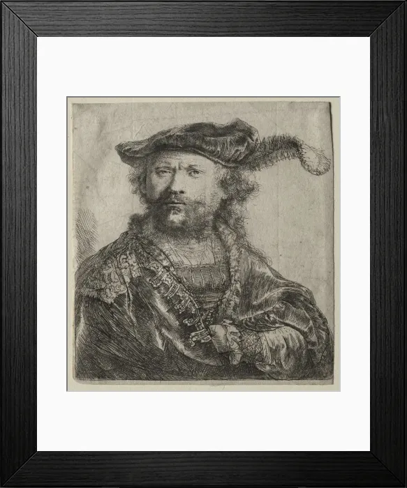 Framed Print : Self-Portrait in Velvet Cap with Plume, 1638. Creator: Rembrandt van Rijn (Dutch, 1606-1669) Framed Print : Self-Portrait in Velvet Cap with Plume, 1638. Creator: Rembrandt van Rijn (Dutch, 1606-1669)