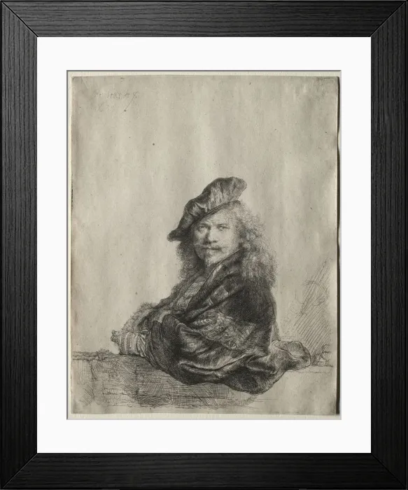 Framed Print : Self-Portrait Leaning on a Stone Sill, 1639. Creator: Rembrandt van Rijn (Dutch, 1606-1669) Framed Print : Self-Portrait Leaning on a Stone Sill, 1639. Creator: Rembrandt van Rijn (Dutch, 1606-1669)