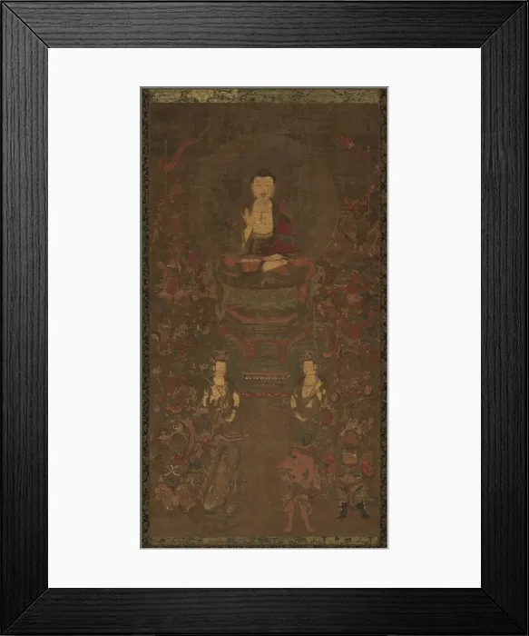 Framed Print : Shakyamuni Triad with the Sixteen Protectors of the Great Wisdom Sutra, 1300s. Creator: Unknown Framed Print : Shakyamuni Triad with the Sixteen Protectors of the Great Wisdom Sutra, 1300s. Creator: Unknown