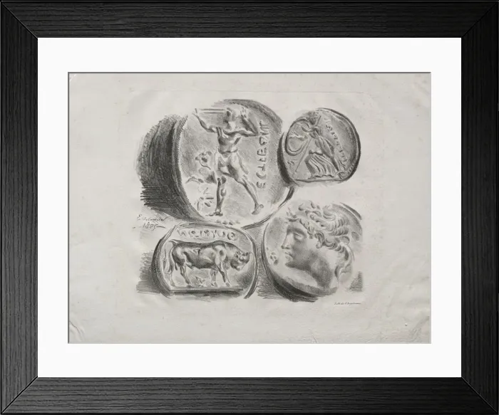 Framed Print : Sheet of Four Antique Medals, 1825. Creator: Eugene Delacroix (French, 1798-1863) Framed Print : Sheet of Four Antique Medals, 1825. Creator: Eugene Delacroix (French, 1798-1863)