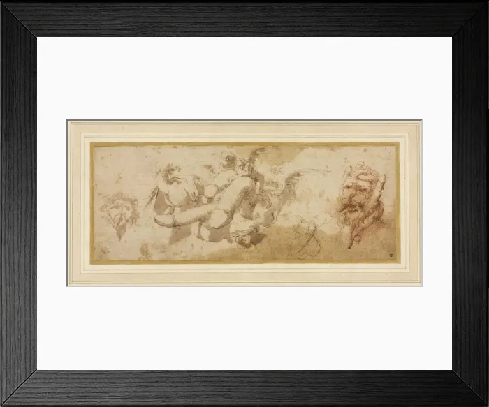 Framed Print : Sheet of Satirical Studies (Amorini Riding Phalli), c. 1650s. Creator: Salvator Rosa (Italian Framed Print : Sheet of Satirical Studies (Amorini Riding Phalli), c. 1650s. Creator: Salvator Rosa (Italian