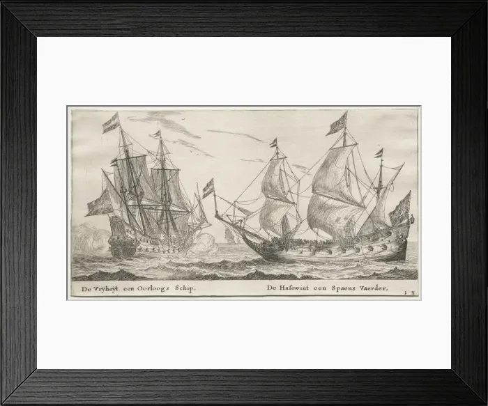 Framed Print : Ships of Amsterdam: The Freedom, a Man-of-War. The Wolf Hound, a Spanish Vessel. Creator Framed Print : Ships of Amsterdam: The Freedom, a Man-of-War. The Wolf Hound, a Spanish Vessel. Creator