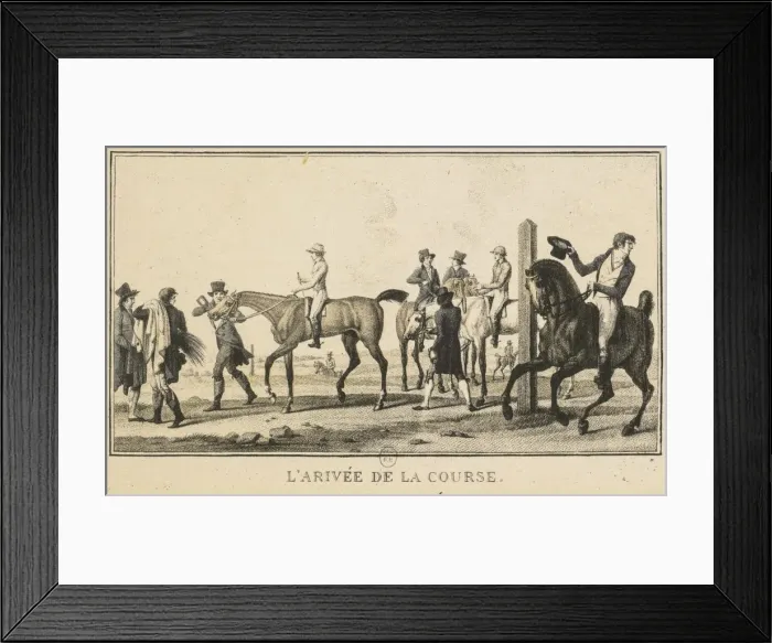 Framed Print : Racing Scenes: A Horse Arriving at the Race (Scenes Hippiques: Cheval arrivant de la chasse) Framed Print : Racing Scenes: A Horse Arriving at the Race (Scenes Hippiques: Cheval arrivant de la chasse)