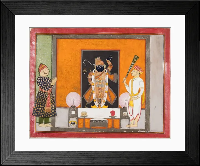 Framed Print : Raja Ram Singh (?) worships Krishna as Brij Nathji (the bridegroom), c. 1820. Creator: Unknown Framed Print : Raja Ram Singh (?) worships Krishna as Brij Nathji (the bridegroom), c. 1820. Creator: Unknown