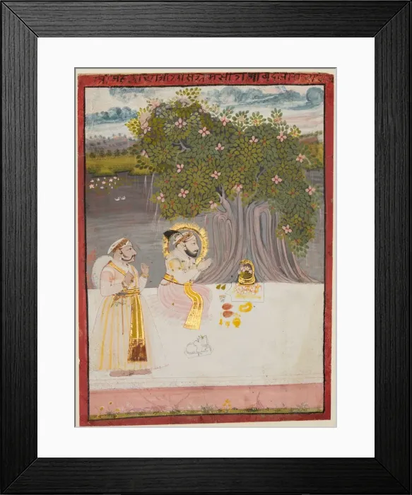 Framed Print : Rana Sangram Singh Worshipping a Linga under a Banyan Tree, c. 1712-15. Creator: Unknown Framed Print : Rana Sangram Singh Worshipping a Linga under a Banyan Tree, c. 1712-15. Creator: Unknown