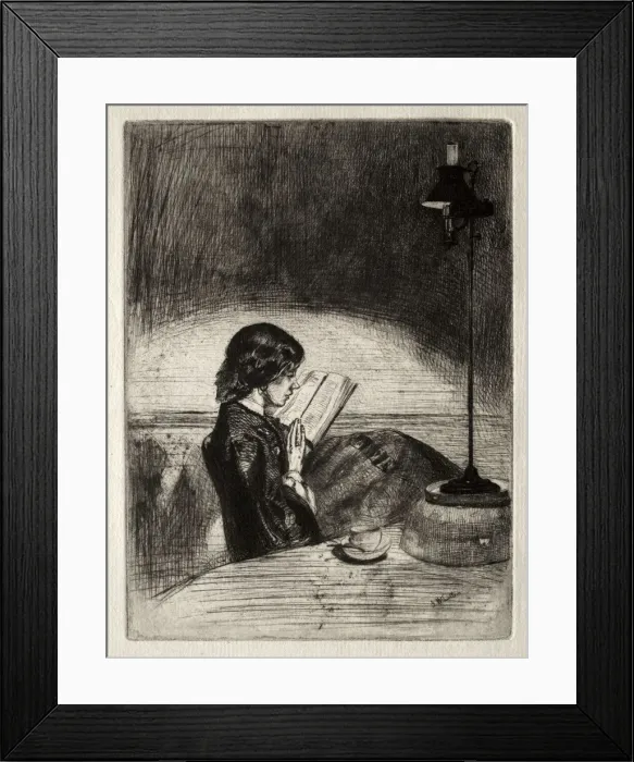 Framed Print : Reading by Lamplight, 1859. Creator: James McNeill Whistler (American, 1834-1903) Framed Print : Reading by Lamplight, 1859. Creator: James McNeill Whistler (American, 1834-1903)