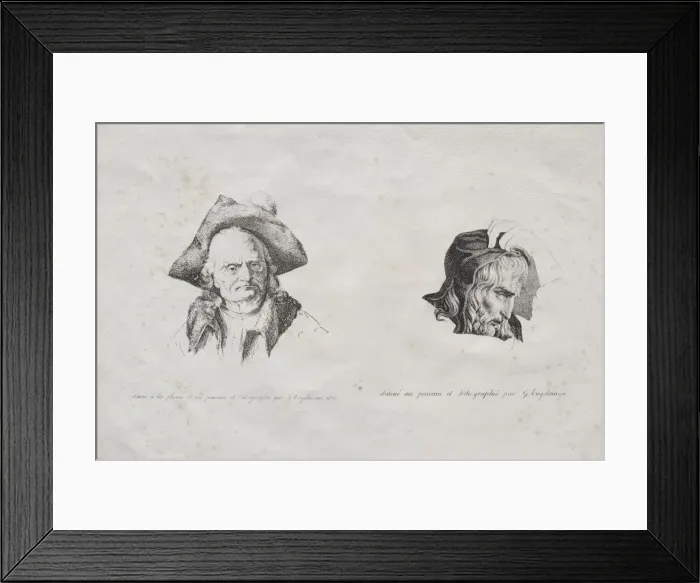Framed Print : Receuil dessais lithographiques: Deux tetes, 1816. Creator: Godefroy Engelmann (French Framed Print : Receuil dessais lithographiques: Deux tetes, 1816. Creator: Godefroy Engelmann (French