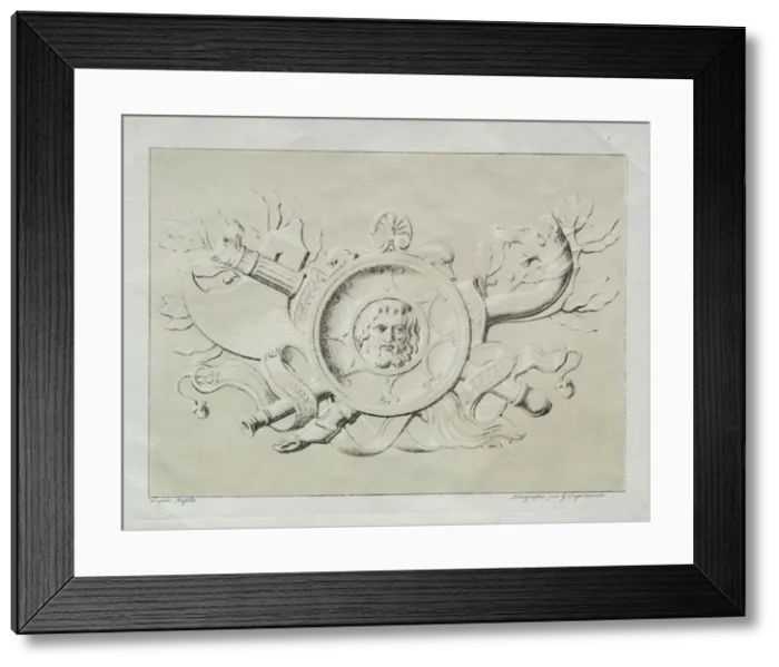 Framed Print : Receuil dessais lithographiques: Un trophee, c. 1816. Creator: Godefroy Engelmann (French Framed Print : Receuil dessais lithographiques: Un trophee, c. 1816. Creator: Godefroy Engelmann (French