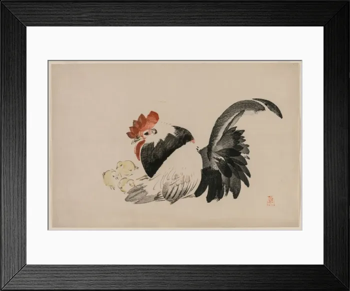 Framed Print : Rooster, Hen, and Chicks, c. 1880s. Creator: Shibata Zeshin (Japanese, 1807-1891) Framed Print : Rooster, Hen, and Chicks, c. 1880s. Creator: Shibata Zeshin (Japanese, 1807-1891)