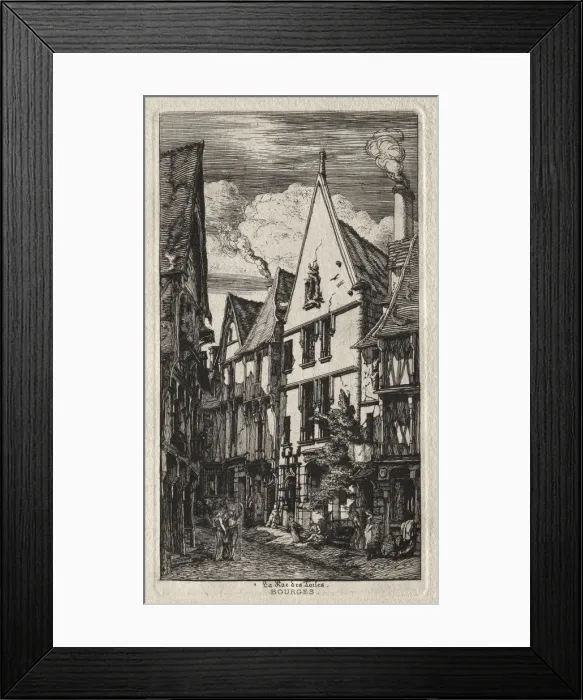 Framed Print : Rue des Toiles, Bourges, 1853. Creator: Charles Meryon (French, 1821-1868) Framed Print : Rue des Toiles, Bourges, 1853. Creator: Charles Meryon (French, 1821-1868)