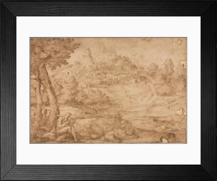 Framed Print : Saint Jerome in a Landscape, c. 1530. Creator: Domenico Campagnola (Italian, 1500-1564) Framed Print : Saint Jerome in a Landscape, c. 1530. Creator: Domenico Campagnola (Italian, 1500-1564)