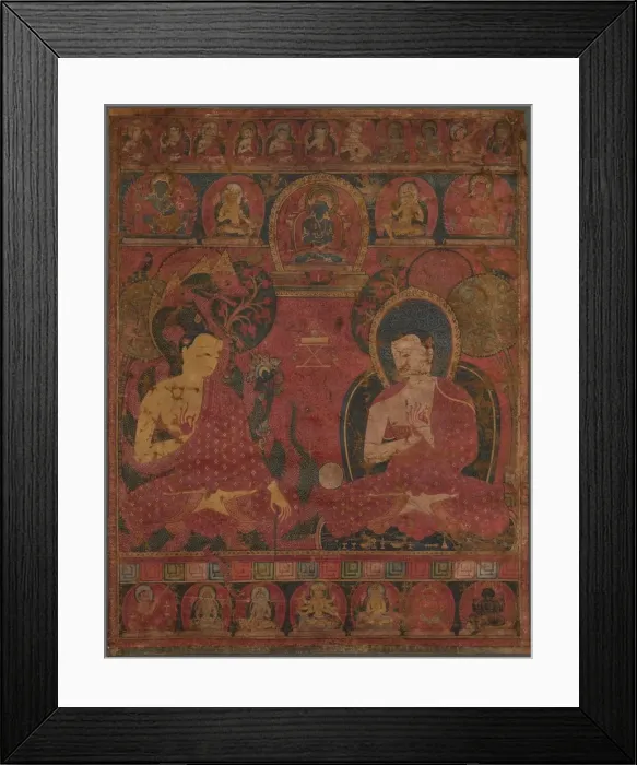 Framed Print : Sakyamuni with a Disciple Thangka, 14th century. Creator: Unknown Framed Print : Sakyamuni with a Disciple Thangka, 14th century. Creator: Unknown