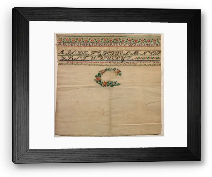 Framed Print : Sampler with Hebraic Inscription, 19th-early 20th century. Creator: Unknown Framed Print : Sampler with Hebraic Inscription, 19th-early 20th century. Creator: Unknown